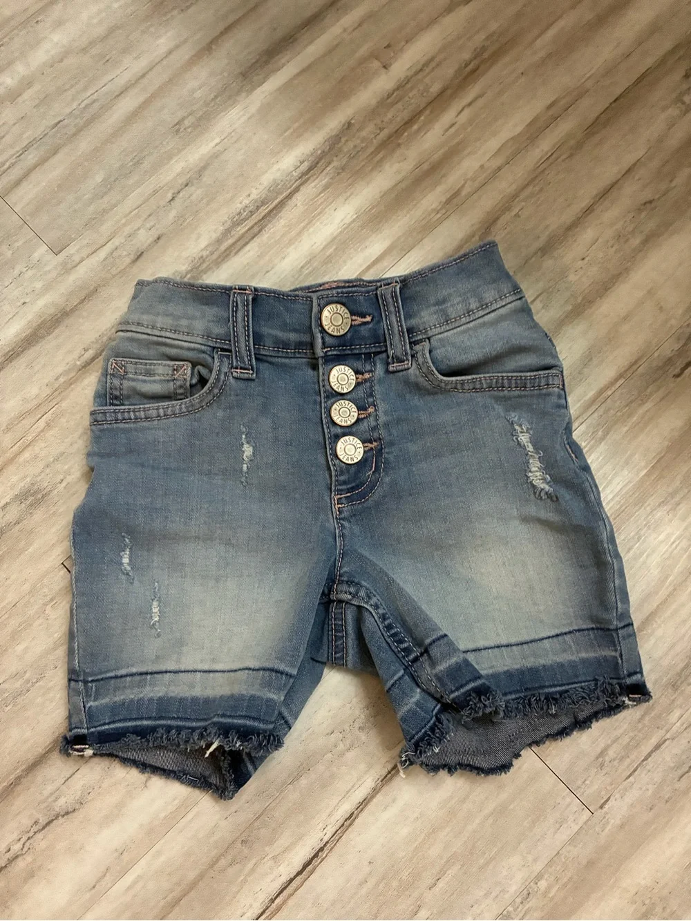 Justice Girls Blue Distressed Denim Shorts 8 slim